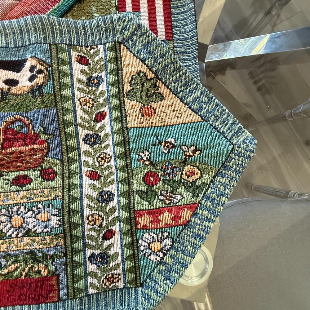 Vintage‎ 12" X 67" Table Runner Farm Floral Cat America Barn Cow Apples Rooster - Picture 9 of 13